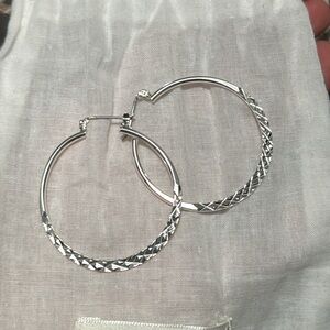 Sequin Jewelry Silver Hoop Earrings with Pattern Detail